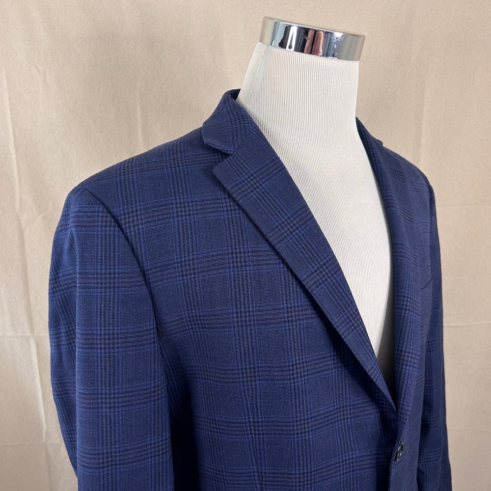 Jos. A. Bank 42S Sport Coat 100% Wool Blue Glen Plaid Two Button Double Vented